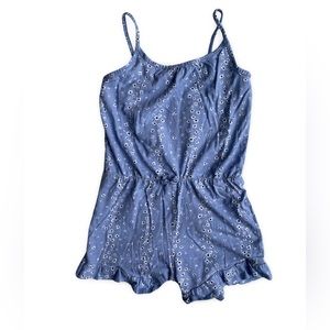 H&M Girls Spaghetti Strap Floral Short Romper in Blue, Size 6-8Y, Cotton blend